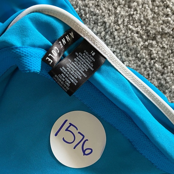 Anne cole swim suit womens 18 blue white one piece plus size summer beach swim - Picture 8 of 12